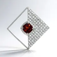 Cavill - Zilveren Hanger - 925 Sterling Zilver - Mozambique Granaat 0.92 ct - Pavé Cambodja Zirkonia 0.96 ct - Modern Ruitvormig Design