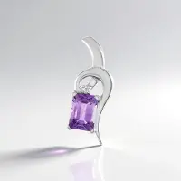 Cavill - Zilver Hanger 925 Sterling - Platina Geplateerd - Uruguay Amethist 0,82 ct - Achthoek - Cambodjaanse Zirkonia 0,015 ct - Modern