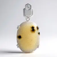 Cavill - Zilveren Hanger met Glitter Agaat 18,54 ct - 925 Sterling Zilver - Witte Topaas Pavé 0,027 ct - Ovaal Cabochon Elegant Sieraad 34x16 mm