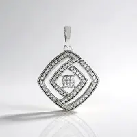 Cavill - Zilveren Hanger 925 Sterling Zilver - 79 Cambodjaanse Zirkonen 0,495 ct - Moderne Geometrische Rhombusvorm - Elegante Kettinghanger
