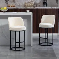 MODFU - Barkruk - Ergonomische Rugleuning En Voetsteun - Modern - Voor Keukenbar - Linnen En Metaal - Beige - 46,5 x 49,5 x 88,5 cm
