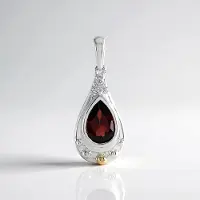 Cavill - Zilveren Hanger - 925 Sterling Zilver - 1,406 ct Mozambique Granaat Peervorm - 14K Goud Granulering - Zirkonen Pavé