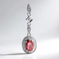 Cavill - Zilveren hanger platina geplateerd - 0 73 ct roze koper toermalijn ovaal uit Mozambique - 19 zirkonia pavé - elegant dames sieraad 32x9 5 mm