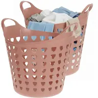 Excellent houseware Flexibele wasmand - 2x - oud roze - 26 liter - kunststof - 40 x 41 cm