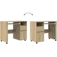 vidaXL Bureau met Wielen Sonoma Eik Bewerkt hout 91 x 50 x 77 cm