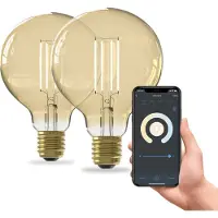 Calex Smart LED gloeilamp E27 G95 7W CCT set van 2 G95, dimbaar, Glas