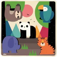 Vilac Houten Inlegpuzzel Encastrement Sonore 5ST | Jungle*