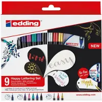 Edding Happy Lettering brushpen, assorti, set van 9 stuks