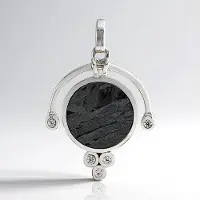 Cavill - Zilveren hanger - 925 Sterling zilver - Aletai meteoriet 2,27 ct & zirkonen 0,094 ct - Rond 12 mm - Elegant, uniek, sprankelend