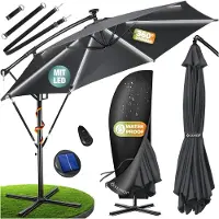 Kesser Zweefparasol ⌀300cm met LED Solar Verlichting en voet - Parasol 360° Incl. Beschermhoes