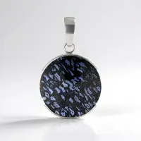 Cavill - Zilveren Hanger Geplatineerd - 24 Karaat Ronde Cabochon Versteend Jambi Palhout - 925 Sterling Zilver - Elegant, Handgemaakt - 40.5x24.5 mm