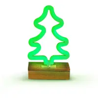 Forever Light Neon Houten standaard, LED-kerstboom, groen, decoratie, staand, LED, werkt op USB en batterijen, kerstdecoratie, kerstverlichting