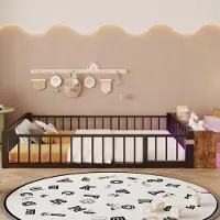 STILVORA Metalen Bed 140x200 cm – Ledverlichting & Open Opbergvak – Veiligheidshekje – Kinderkamer – Zwart – Zonder Matras