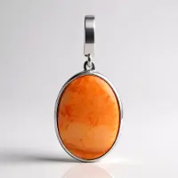 Cavill - 925 Sterling Zilver Hanger - Platina Geplateerd - Oranje Stekelige Oester 5,906 ct Ovale Cabochon - Elegante Mexicaanse Edelsteen