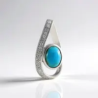 Cavill - Zilveren Hanger - 925 Sterling Zilver Platina Verguld - Blauwe Kingman Turkoois 0,98 ct Ovaal - 14 Zirkonia 0,18 ct - Elegant
