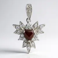 Cavill - Zilveren Hanger - 925 Sterling Zilver - Rode Tijgeroog 0.73 ct Trilliant Cabochon - Witte Topaas 1.11 ct - Stervorm - Luxe Dames Sieraad