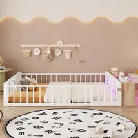 MODFU Kinderbed 140x200 cm – Met open opbergruimte & LED – Beschermrand – Minimalistisch design – Wit