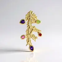 Cavill - 925 Sterling Zilver Verguld Hanger - 2 Zambia Amethisten 0,49 ct - Peridoot Roze Saffier Robijn - Elegant Filigraan 40x21 mm