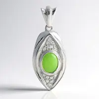 Cavill - Zilveren Hanger - 925 Sterling Zilver - 0.85 ct Keizerlijk Chrysopraas Ovaal - 0.166 ct Witte Topazen - Elegant 35x14 mm