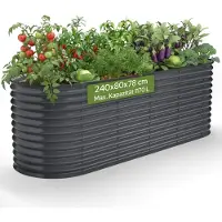 Arebos Verhoogde Plantenbak Ovaal 240x80x78 cm Verzinkt Staal 1170L Tuinbed