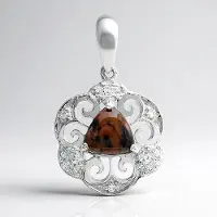 Cavill - Zilveren Hanger - 925 Sterling Zilver - Mahonie Obsidiaan Triljant 1,57 ct & Witte Topaas 1,82 ct - Elegante Vintage Sieraad Dames