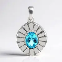 Cavill - Zilveren Hanger 925 Sterling Zilver met Palladium - Blauwe Apatiet 0,64 ct - Elegant Zonnestraal Design - Edelsteen Sieraad