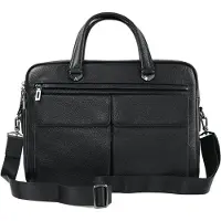 Solier Porter SL33 - Laptoptas Heren - Zakelijke Werktas - Echt Leer - Schouderriem - Meerdere Vakken - Zwart