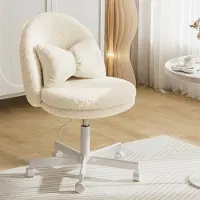 COMHOMA - Make-up Bureaustoel - Hoogte Verstelbaar zonder Armen - Wit Fleece