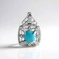 Cavill - Elegante 925 Sterling Zilver Hanger - Turkoois 1,24 ct - Cambodjaanse Zirkonia's - Filigraan Design - 22x14 mm