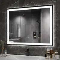 Puluomis Badkamerspiegel - 100x80cm - Rechthoekig Zwart Metalen Frame - LED-verlichting - Tijd- en Temperatuurweergave - Ontwaseming