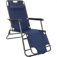 Springos Tuinstoel | Ligstoel | Ligbed | Verstelbaar | Inclusief Hoofdsteun | Marineblauw