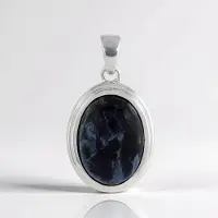 Cavill - Zilveren Hanger 925 Sterling Zilver - Ovale Pietersiet Cabochon 11,23 ct uit Namibië - Elegant Natuurlijke Edelsteen Sieraad 32x17 mm