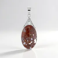 Cavill - Zilveren Hanger met Versteend Palmhout 25 ct - 925 Sterling Zilver met Platina Coating - Ovaal Cabochon Bali Barong 40x20 mm