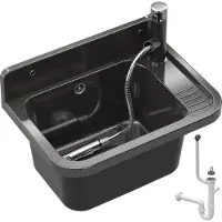 Granitan Wasbak Paron voor Wasruimte Garage Stookruimte - 50x34cm - Gootsteen met Kraan en Sifon - Zwart
