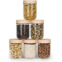 Organess Voorraadpotten Bamboe deksel - 6 Delige set - Glas met deksel - Snoeppot - Glazen voorraadpotten