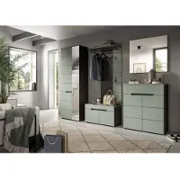 Furnilux Elegante garderobecombinatie in smoke green zitbank-paneel-ladekast-spiegel -