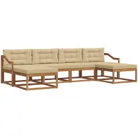 vidaXL Buiten bank set 6 st Natuurlijk en Beige