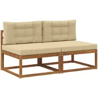 vidaXL Buiten Midden Sofa met kussen 2 Stuk Naturel