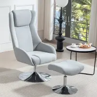 OKWISH Relaxstoel 68 x 84 x 118 cm - Draaibaar en Verstelbaar met Voetenbank - Woonkamer - Metaal - Grijs