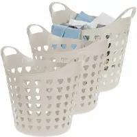 Excellent houseware Flexibele wasmand - 3x - beige - 26 liter - kunststof - 40 x 41 cm