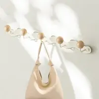 LONGZIMING - Plakhaakjes - Wandkapstok - Ophanghaak - Met houten knopjes - Stevig ijzer - 8 kg draagkracht - Zonder boren te monteren - Wit