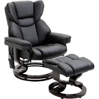 MODFU - Relaxstoel Met Massagefunctie En Voetenbank - Verstelbaar Tot 145° - Draaibaar - Gebonden Leer - Zwart