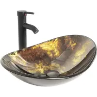 Puluomis Wastafel - Waskommen - Glas - Ronde - Wastafelkraan zwart - Afvoerplug - Waterpijp - geel