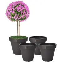 Pro Garden Bloempot - 4x - antraciet - rond - D40 cm - kunststof - plantenpot - tuin buiten