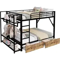 Merax Stapelbed 140 x 200 cm - met 2 lades - opbergruimte - met LED-verlichting - met kledingstang - zonder matras - zwart