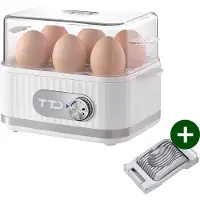 TTD Smart Eierkoker Elektrisch met Timer - Eierwekker - Geschikt voor 1 tot 6 Eieren - Inclusief Eierprikker en Maatbeker - Met RVS Eiersnijder