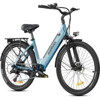 HillMiles Milecity 1 Elektrische Fiets - Motor 250W - Actieradius 80km - Verwijderbare batterij 36V13Ah - Shimano 7 versnellingen - 26 Inch City Commuter EBike - Blauw