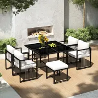 Merax 7-delige outdoor eettafelset voor 6 personen - met gehard glazen tafelblad - voor gebruik in de achtertuin - tuin of op het terras