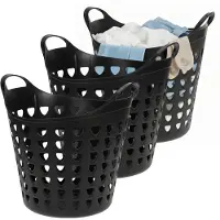 Excellent houseware Flexibele wasmand - 3x - zwart - 26 liter - kunststof - 40 x 41 cm