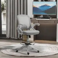 MODFU - Bureaustoel - Ergonomisch En 360° Draaibaar - Met Opklapbare Armleuningen En Voetring - Kunststof - Lichtgrijs